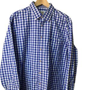 Almsach Men's Gingham Blue White German Button Down Checkered Shirt Sz 43/44 XL